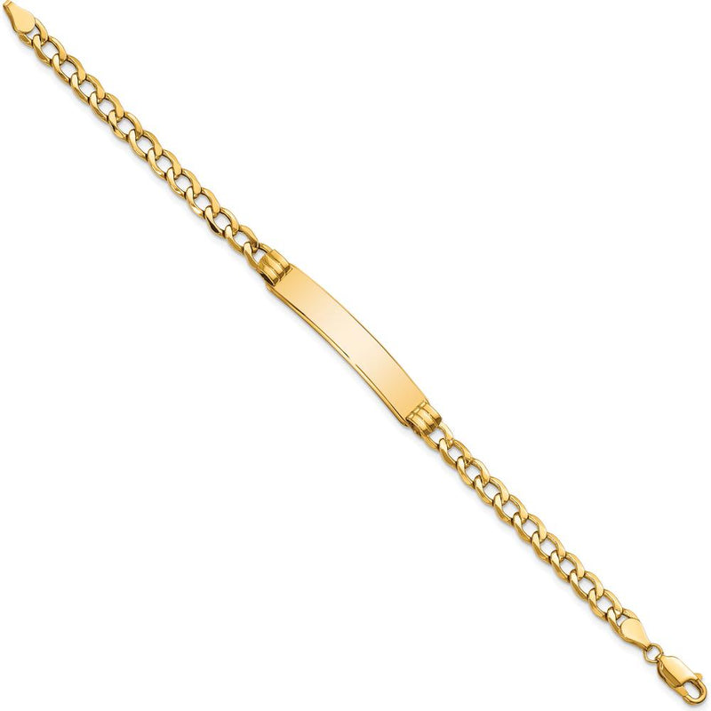14K Yellow Gold Polished Cuban Link ID Bracelet with Solid Plate - 7” Length by Oro Pregiato