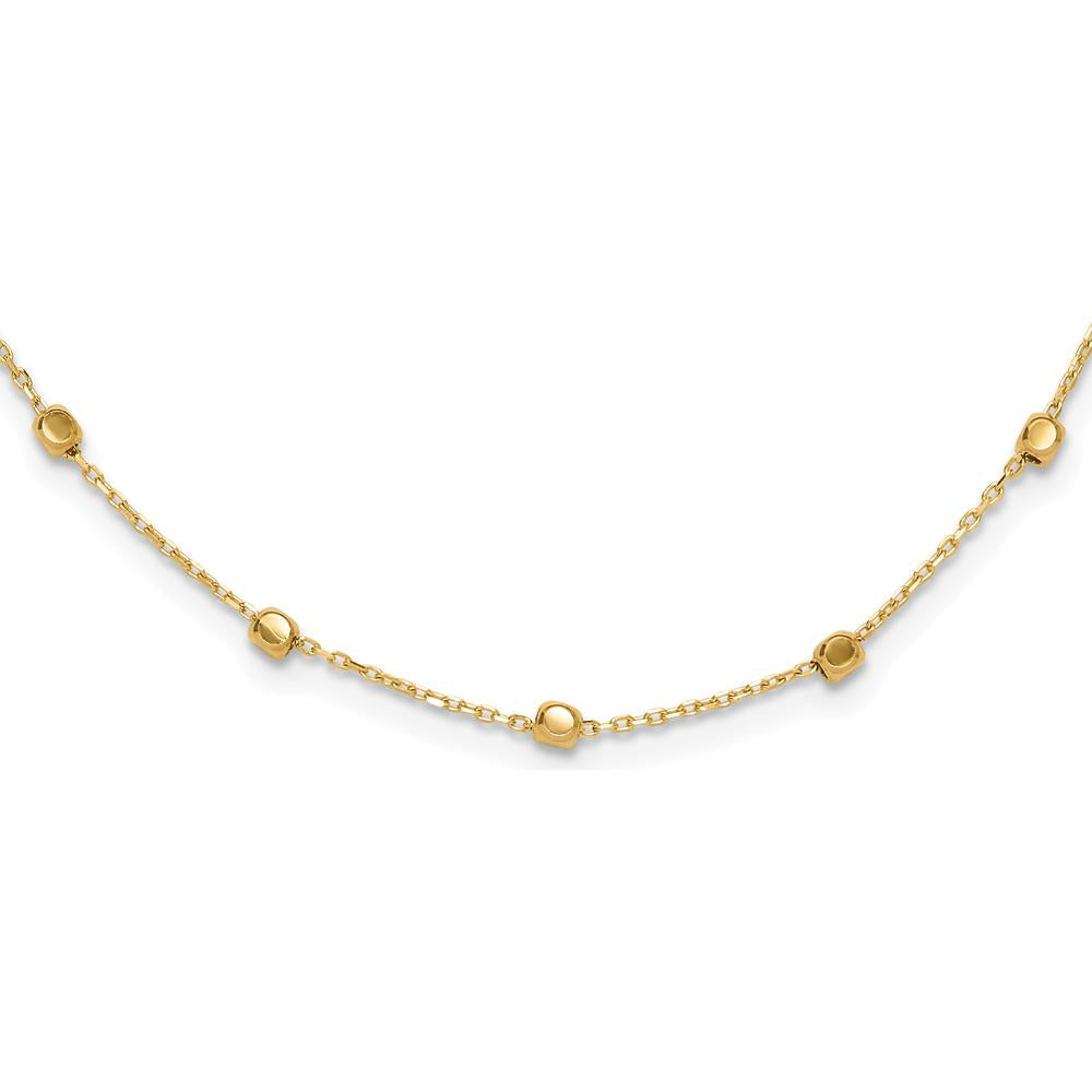14K Yellow Gold Polished Cube Bead 17" Station Necklace with Fine Cable Chain by 0
