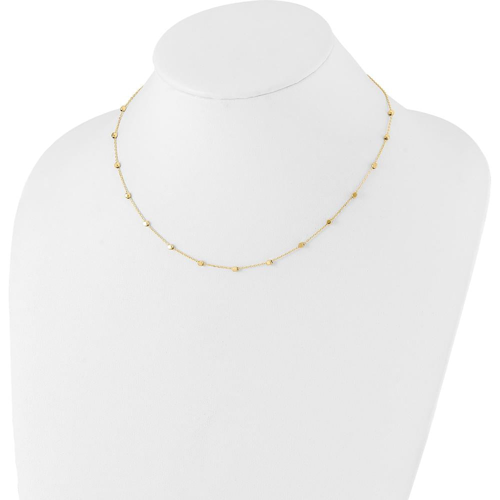 14K Yellow Gold Polished Cube Bead 17" Station Necklace with Fine Cable Chain by 0