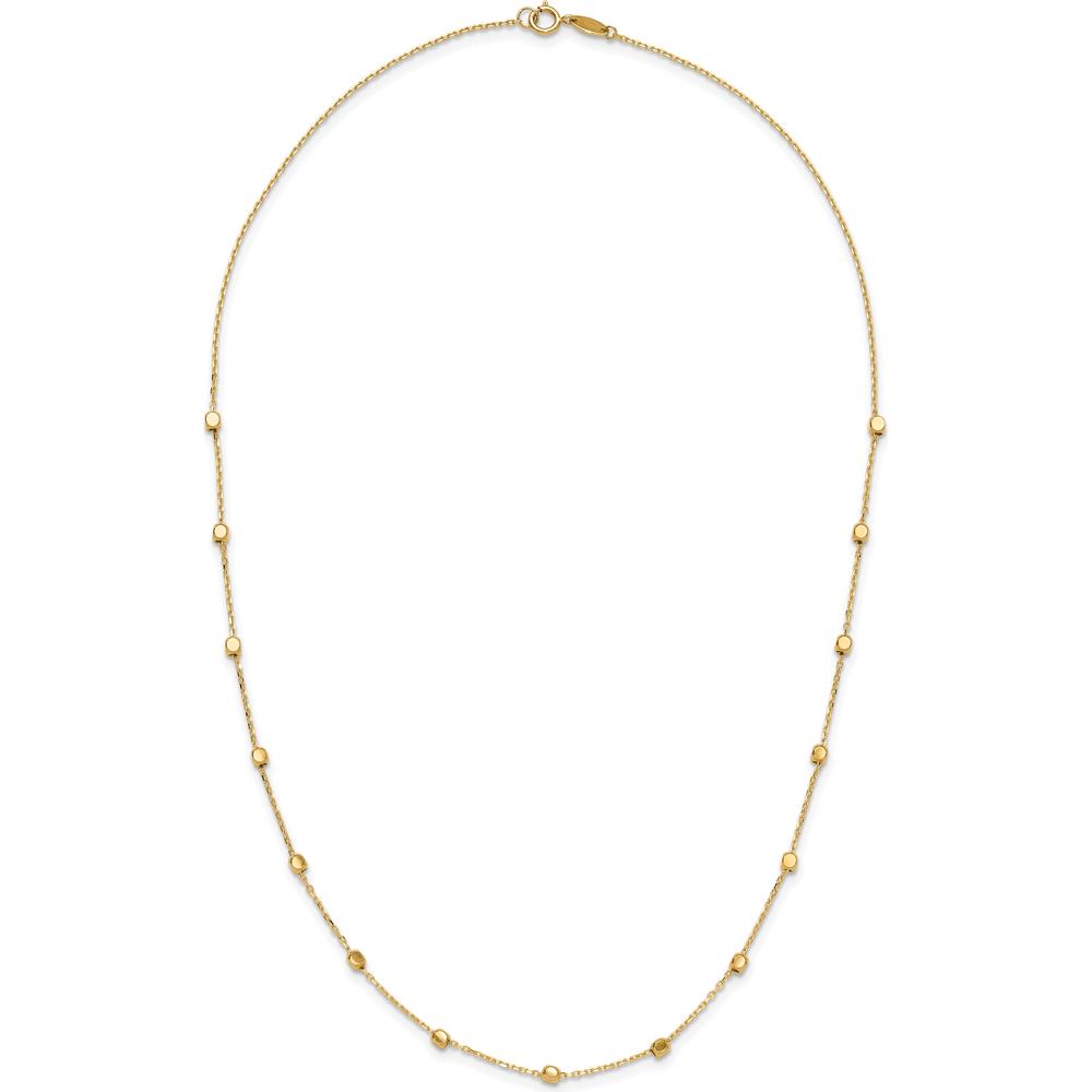 14K Yellow Gold Polished Cube Bead 17" Station Necklace with Fine Cable Chain by 0