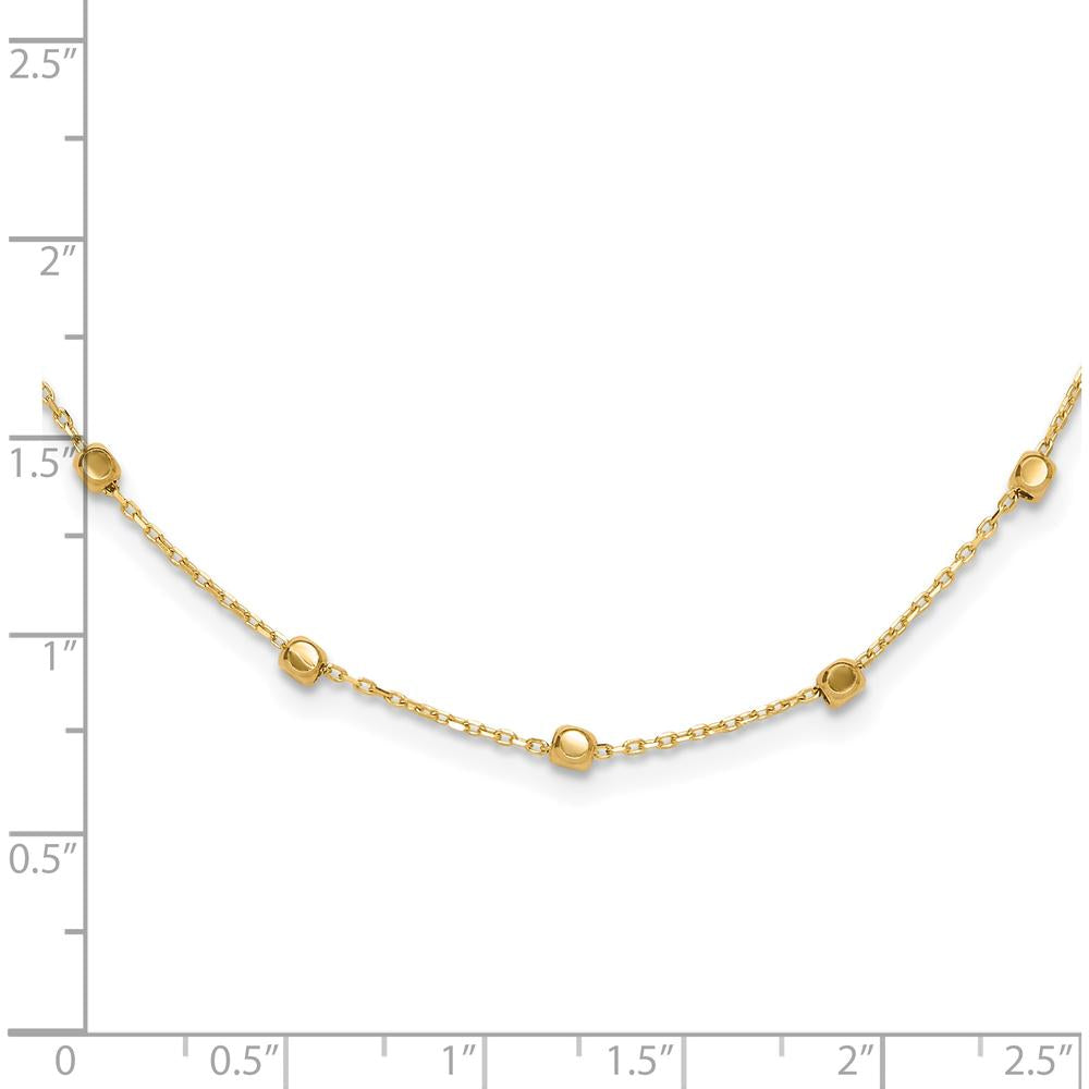 14K Yellow Gold Polished Cube Bead 17" Station Necklace with Fine Cable Chain by 0
