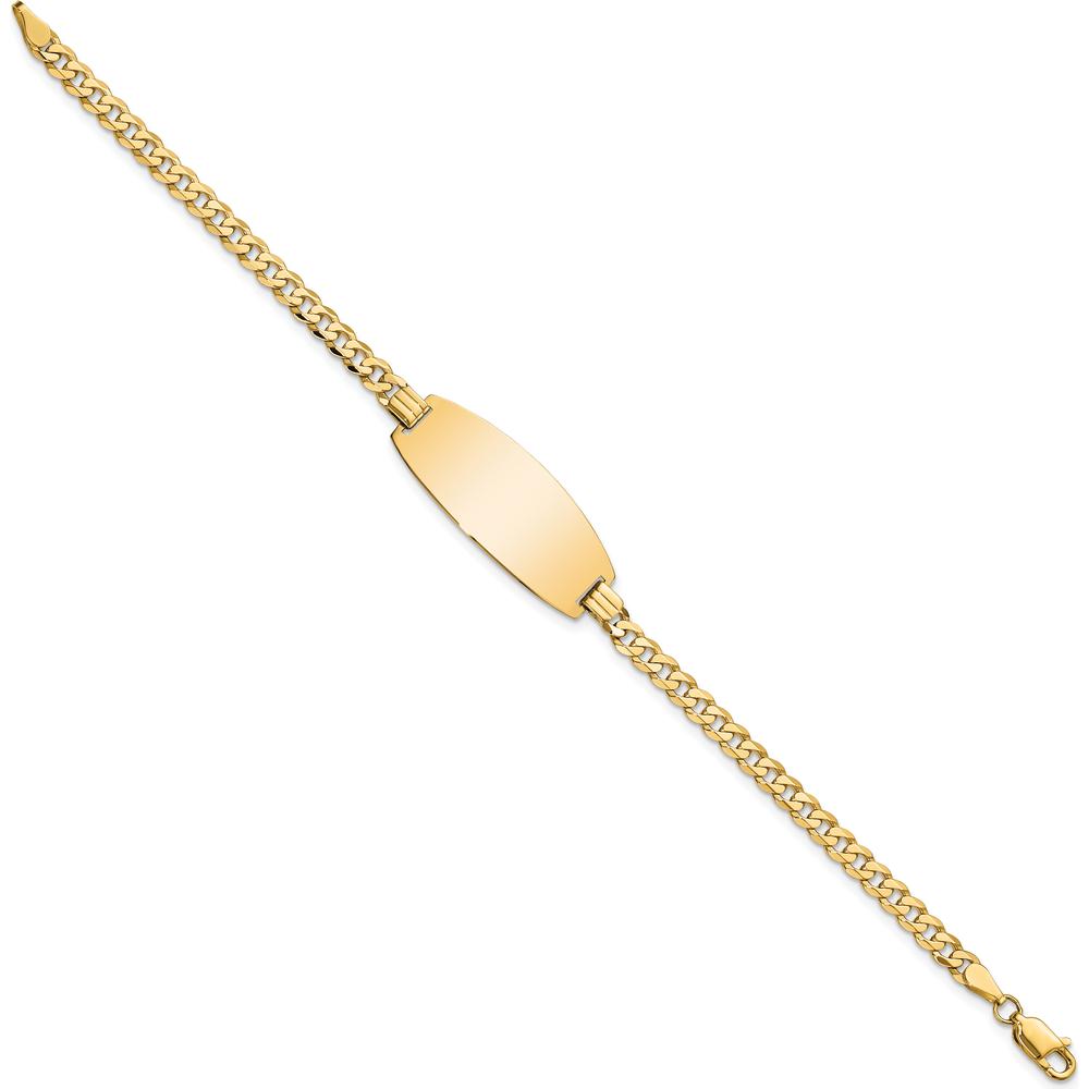 14K Yellow Gold Polished Curb Link 8" ID Bracelet with Oval Plate - Engravable by Oro Pregiato