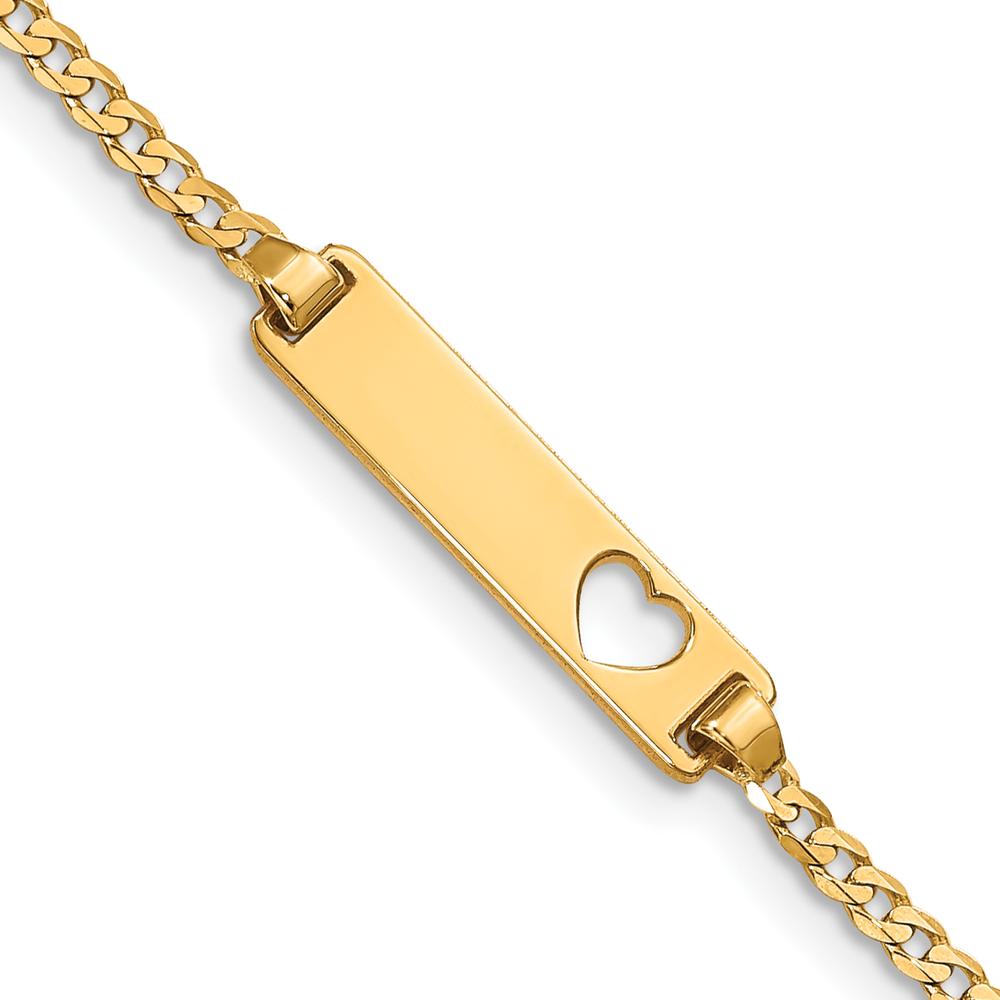 14K Yellow Gold Polished Curb Link Baby/Child ID Bracelet with Cut-out Heart Plate - 5.5" by Oro Pregiato