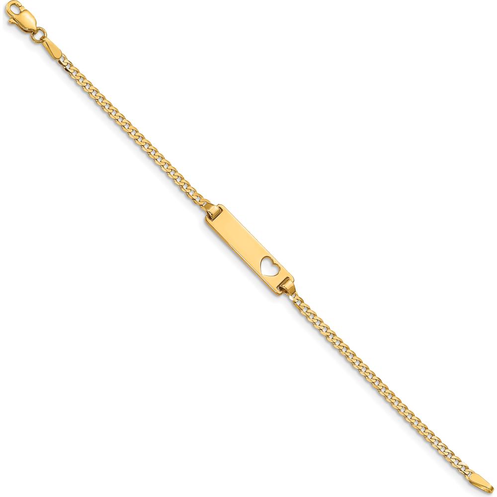 14K Yellow Gold Polished Curb Link Baby/Child ID Bracelet with Cut-out Heart Plate - 5.5" by Oro Pregiato