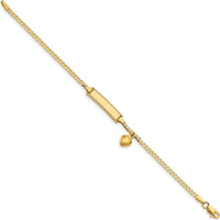 14K Yellow Gold Polished Curb Link Baby/Child ID Bracelet with Dangle Heart Charm - 6" Length by Oro Pregiato