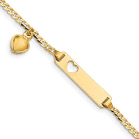 14K Yellow Gold Polished Curb Link Baby/Child ID Bracelet with Heart Cutout and Dangle Charm - 5.5" by Oro Pregiato