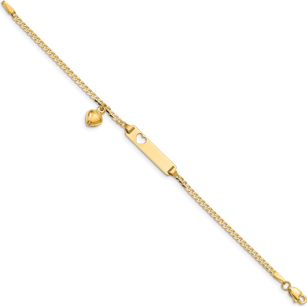 14K Yellow Gold Polished Curb Link Baby/Child ID Bracelet with Heart Cutout and Dangle Charm - 5.5" by Oro Pregiato