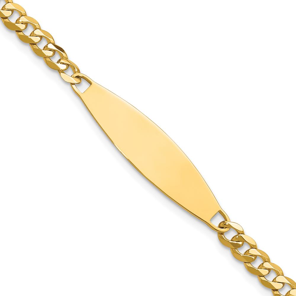 14K Yellow Gold Polished Curb Link Chain ID Bracelet - 8" Length, Flat Plate 29.5x8mm by Oro Pregiato