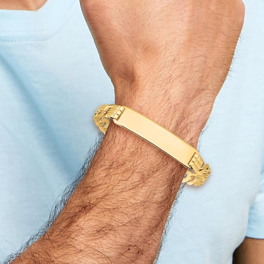 14K Yellow Gold Polished Curb Link ID Bracelet - 7" Length, 37x9mm Plate by Oro Pregiato