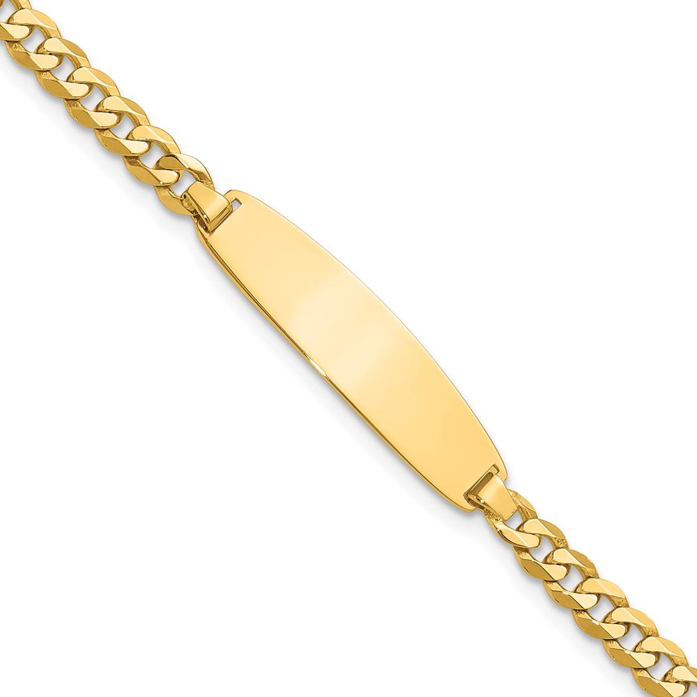 14K Yellow Gold Polished Curb Link ID Bracelet - Engravable Solid Plate - 7" by Oro Pregiato