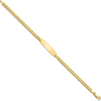 14K Yellow Gold Polished Curb Link ID Bracelet - Engravable Solid Plate - 7" by Oro Pregiato