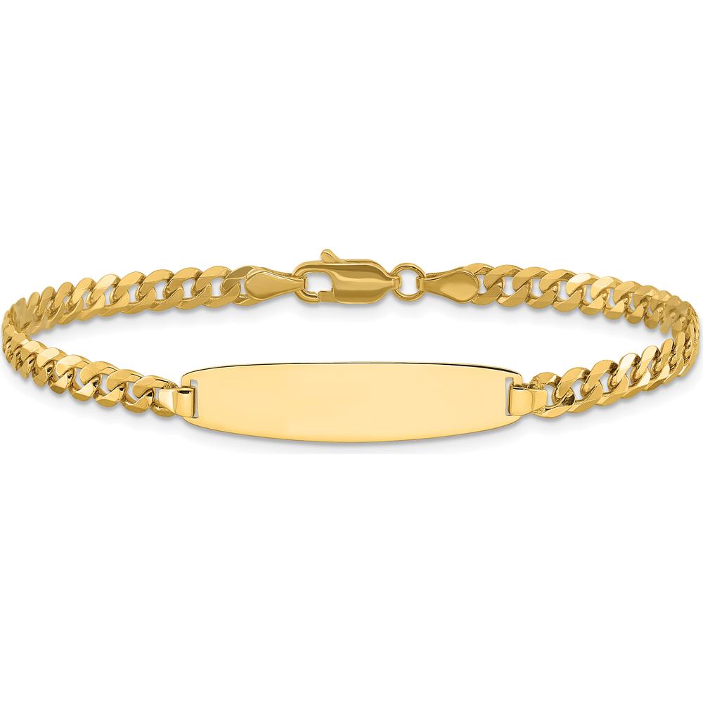 14K Yellow Gold Polished Curb Link ID Bracelet - Engravable Solid Plate - 7" by Oro Pregiato