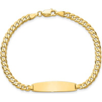 14K Yellow Gold Polished Curb Link ID Bracelet - Engravable Solid Plate - 7" by Oro Pregiato