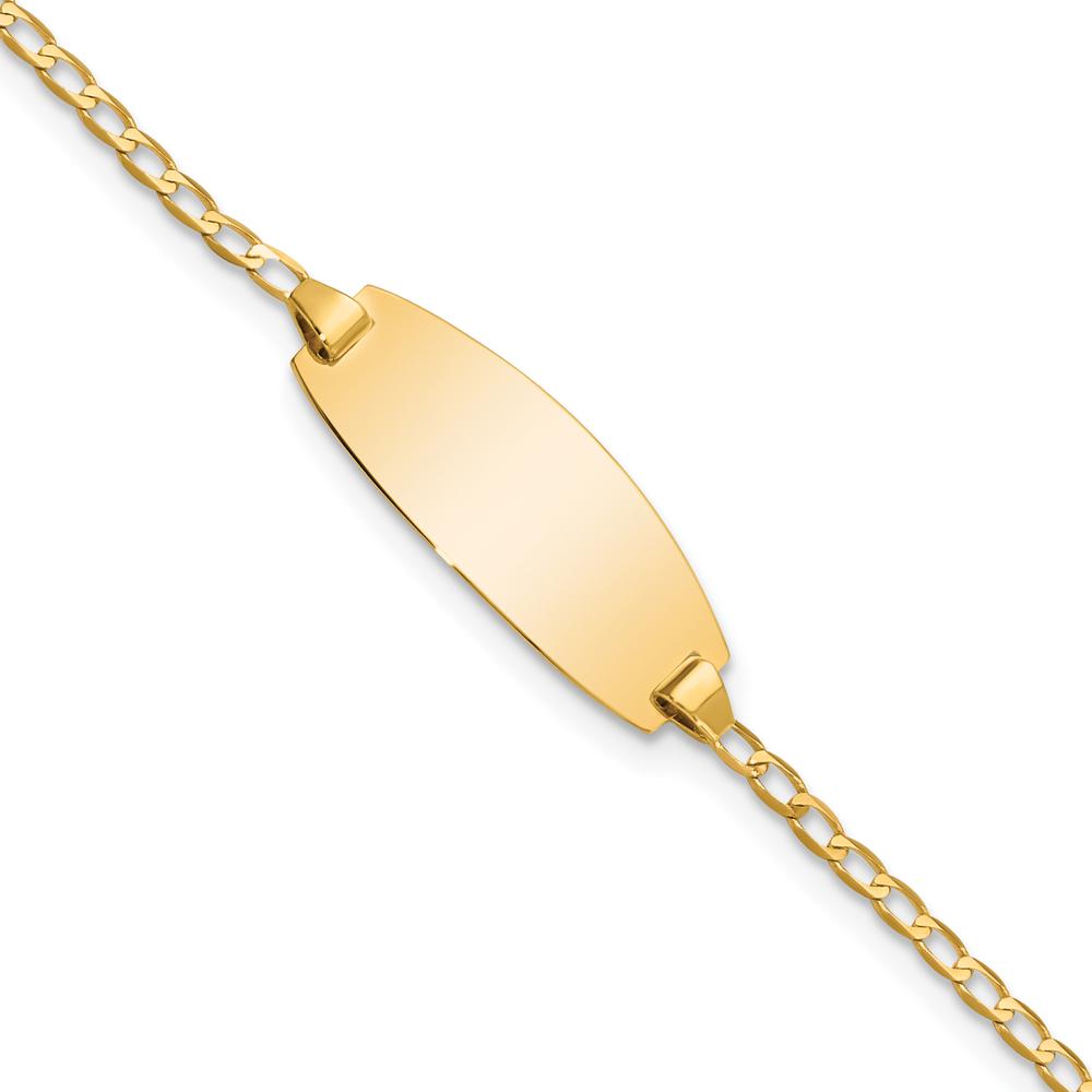 14K Yellow Gold Polished Curb Link ID Bracelet for Baby/Child - 5.5" with Engravable Solid Plate by Oro Pregiato