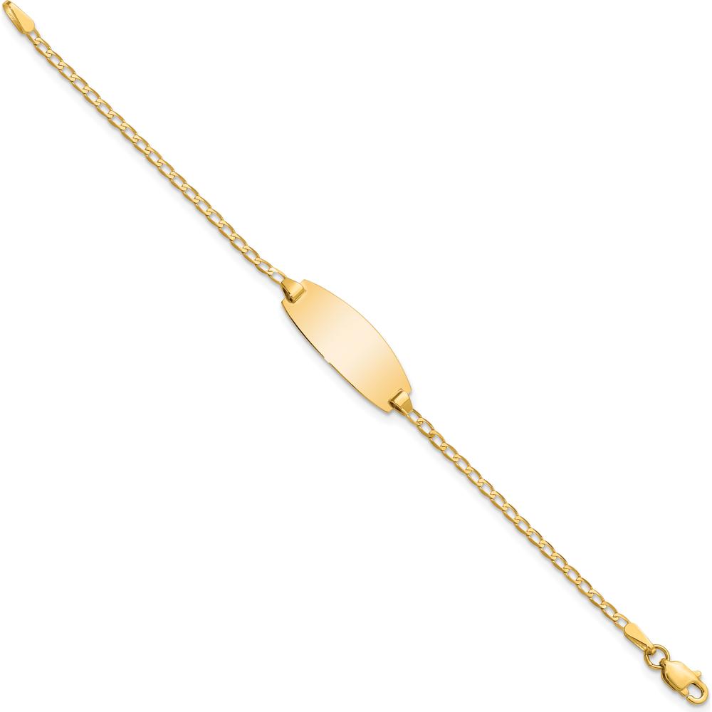 14K Yellow Gold Polished Curb Link ID Bracelet for Baby/Child - 5.5" with Engravable Solid Plate by Oro Pregiato