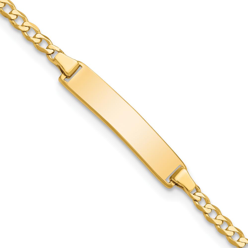 14K Yellow Gold Polished Curb Link ID Bracelet for Children - Engravable 22.5x4.5mm Plate, 5.5" Length by Oro Pregiato