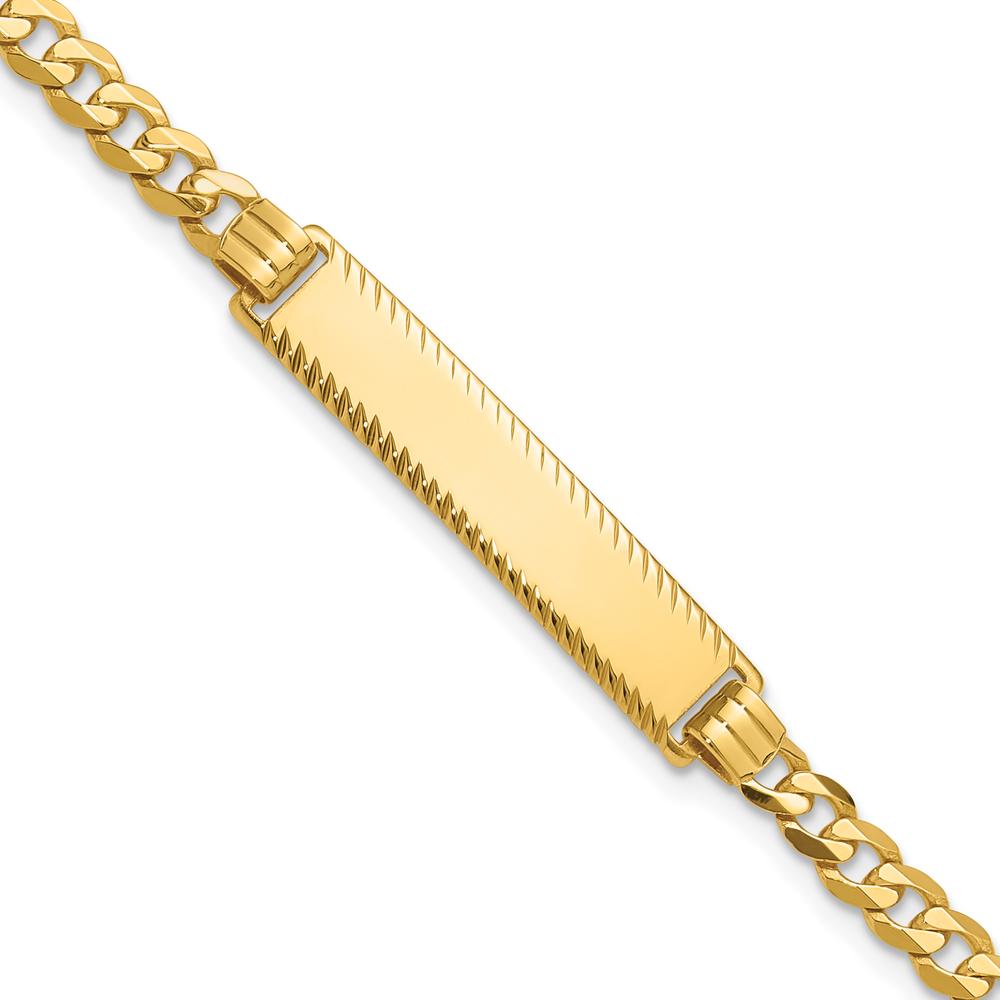 14K Yellow Gold Polished Curb Link ID Bracelet with Diamond-Cut Finish - 8 Inches, Engravable Solid Plate by Oro Pregiato