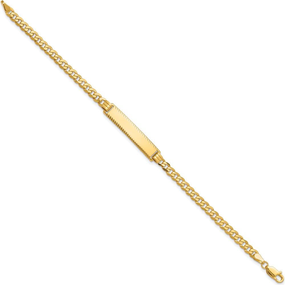 14K Yellow Gold Polished Curb Link ID Bracelet with Diamond-Cut Finish - 8 Inches, Engravable Solid Plate by Oro Pregiato