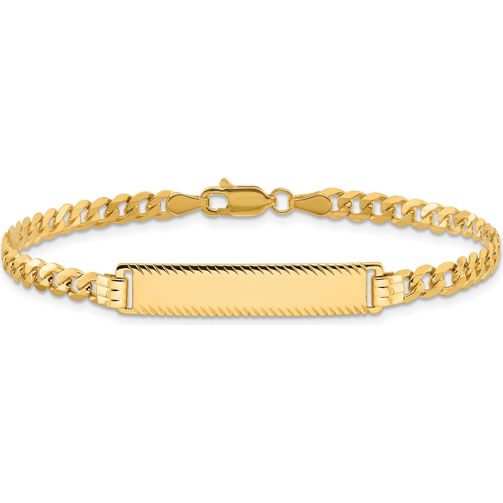 14K Yellow Gold Polished Curb Link ID Bracelet with Diamond-Cut Finish - 8 Inches, Engravable Solid Plate by Oro Pregiato