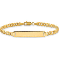 14K Yellow Gold Polished Curb Link ID Bracelet with Diamond-Cut Plate - 7" Length by Oro Pregiato