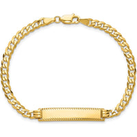 14K Yellow Gold Polished Curb Link ID Bracelet with Diamond-Cut Plate - 7" Length by Oro Pregiato