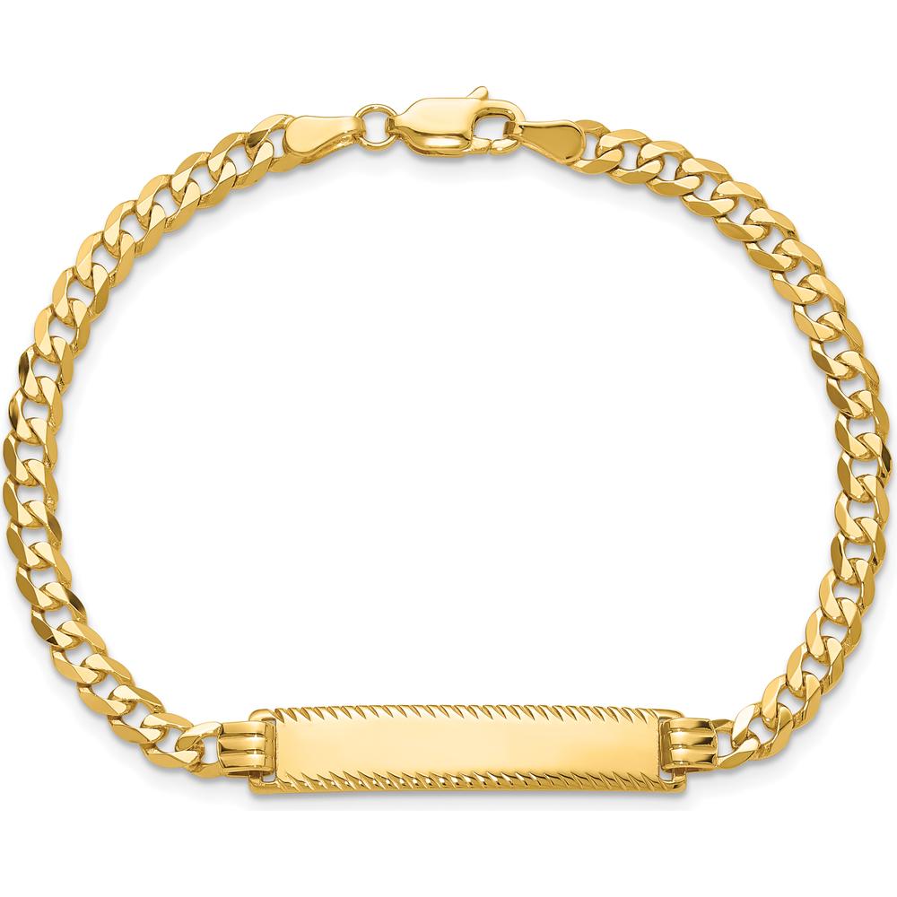 14K Yellow Gold Polished Curb Link ID Bracelet with Diamond-Cut Plate - 7" Length by Oro Pregiato