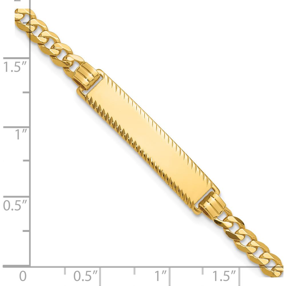 14K Yellow Gold Polished Curb Link ID Bracelet with Diamond-Cut Plate - 7" Length by Oro Pregiato