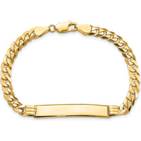 14K Yellow Gold Polished Curb Link ID Bracelet with Engravable Solid Plate - 7" Length by Oro Pregiato