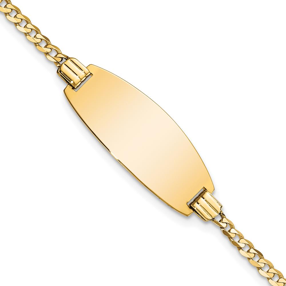14K Yellow Gold Polished Curb Link ID Bracelet with Engravable Solid Plate - 7" Length by Oro Pregiato