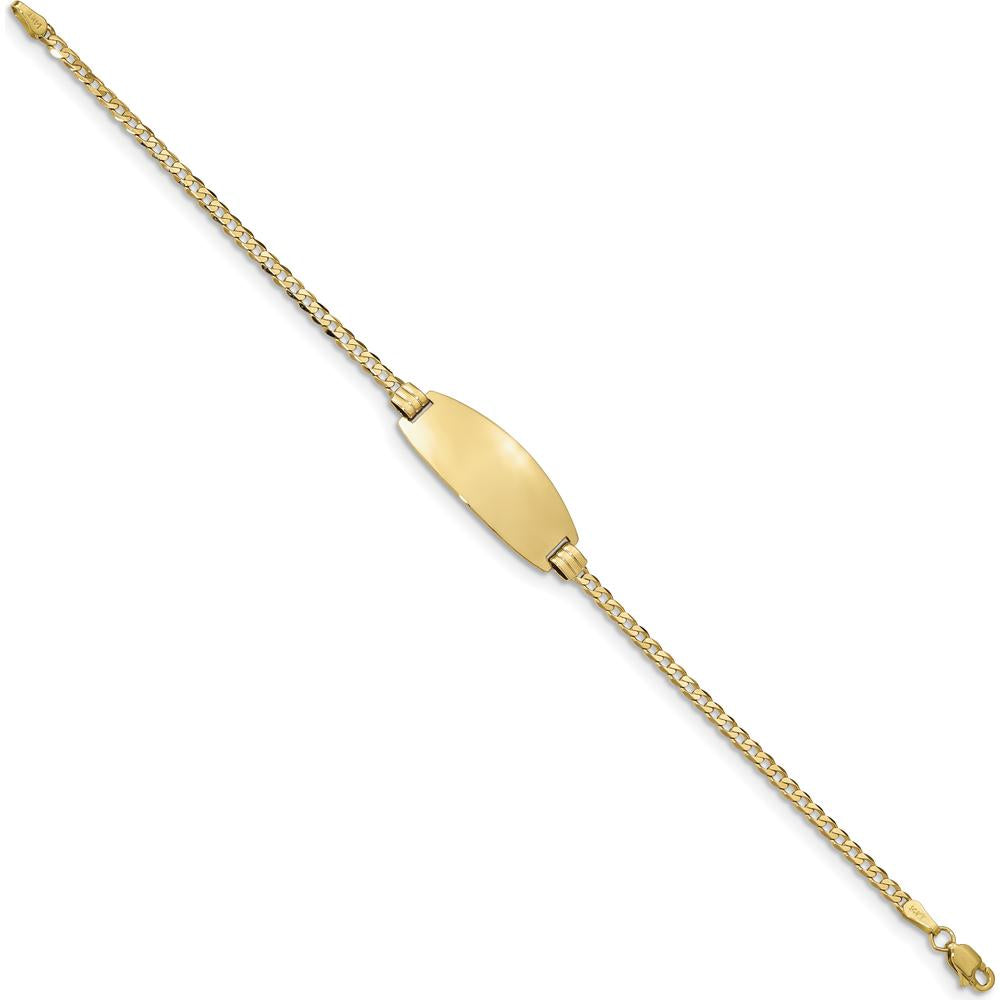 14K Yellow Gold Polished Curb Link ID Bracelet with Engravable Solid Plate - 7" Length by Oro Pregiato