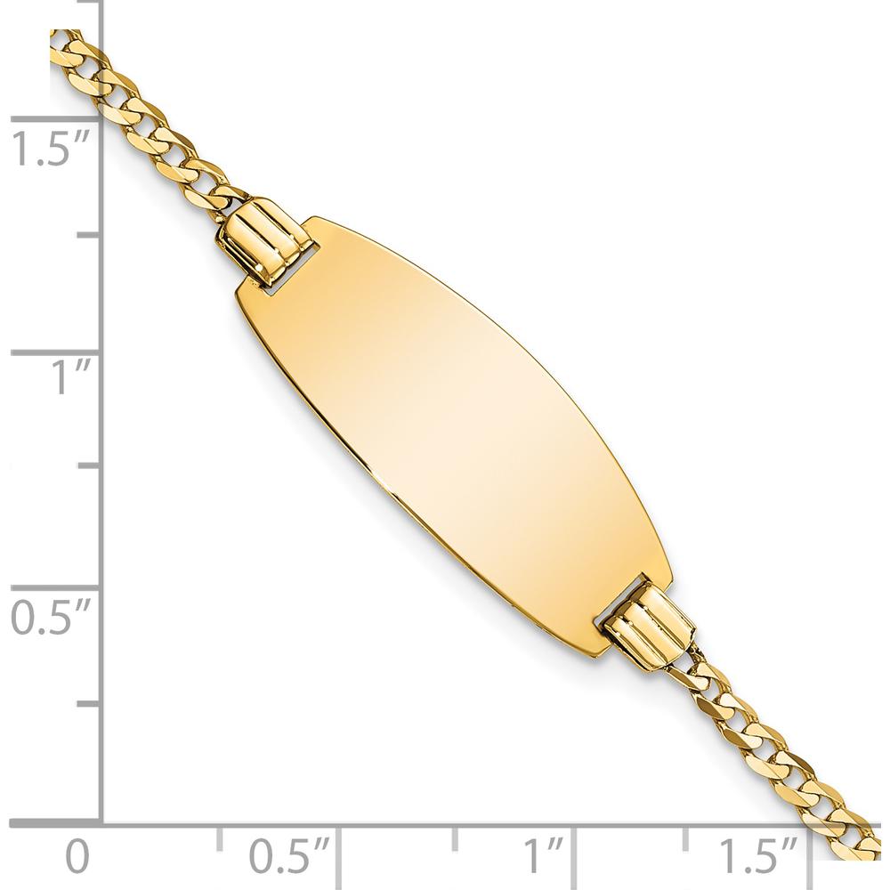 14K Yellow Gold Polished Curb Link ID Bracelet with Engravable Solid Plate - 7" Length by Oro Pregiato