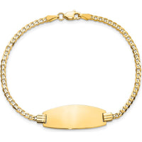 14K Yellow Gold Polished Curb Link ID Bracelet with Engravable Solid Plate - 7" Length by Oro Pregiato