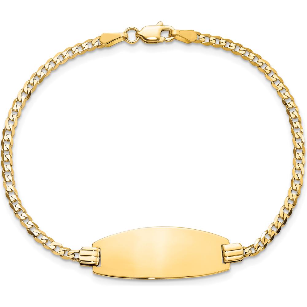 14K Yellow Gold Polished Curb Link ID Bracelet with Engravable Solid Plate - 7" Length by Oro Pregiato