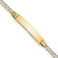 14K Yellow Gold Polished Curb Link ID Bracelet with Rhodium Plating - 7" Length by Oro Pregiato
