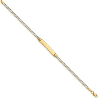 14K Yellow Gold Polished Curb Link ID Bracelet with Rhodium Plating - 7" Length by Oro Pregiato