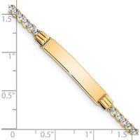 14K Yellow Gold Polished Curb Link ID Bracelet with Rhodium Plating - 7" Length by Oro Pregiato