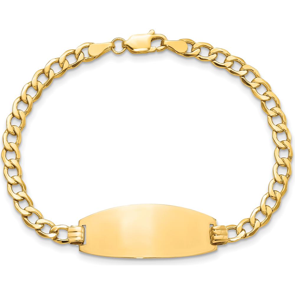 14K Yellow Gold Polished Curb Link ID Bracelet with Semi-Solid Oval Plate - 7" Length by Oro Pregiato
