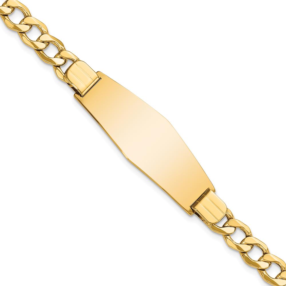 14K Yellow Gold Polished Curb Link ID Bracelet with Semi-Solid Solid Plate - 7" Length by Oro Pregiato