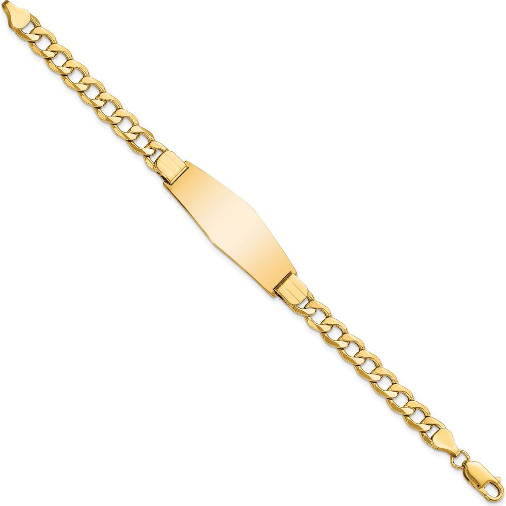 14K Yellow Gold Polished Curb Link ID Bracelet with Semi-Solid Solid Plate - 7" Length by Oro Pregiato