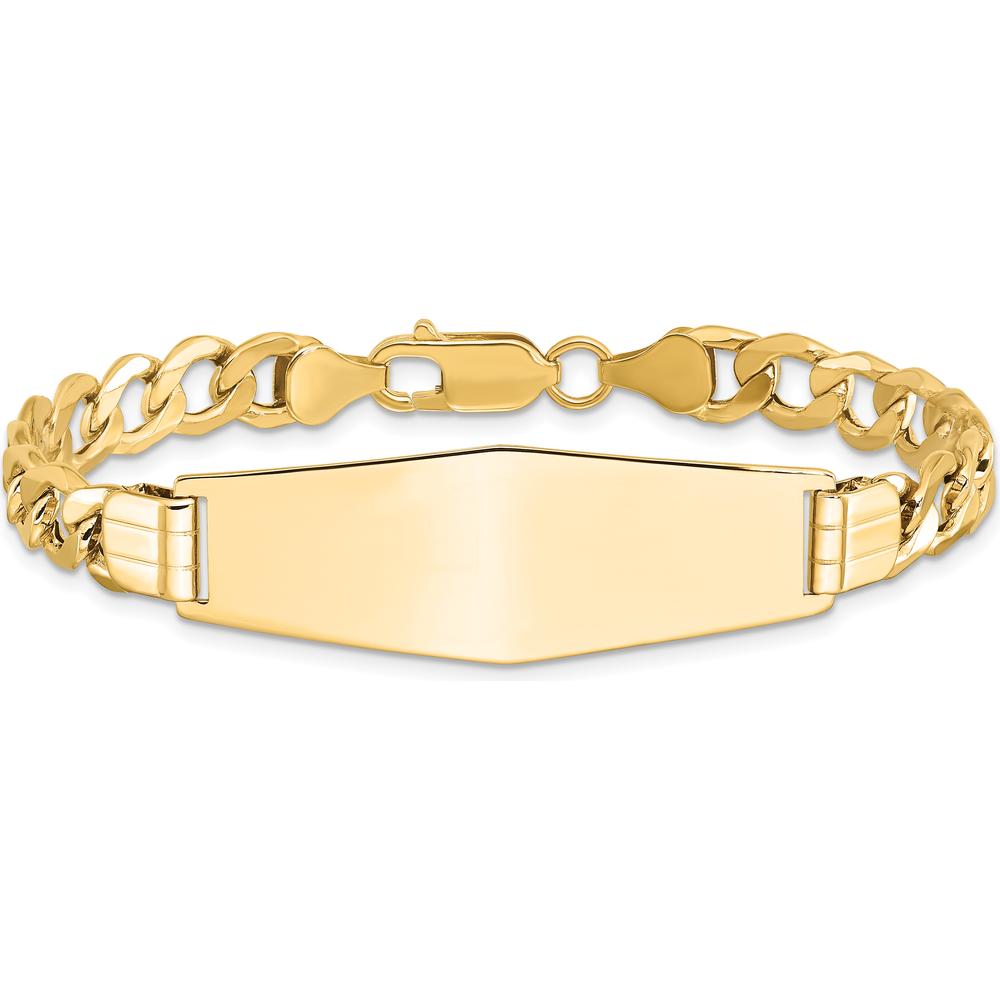 14K Yellow Gold Polished Curb Link ID Bracelet with Semi-Solid Solid Plate - 7" Length by Oro Pregiato