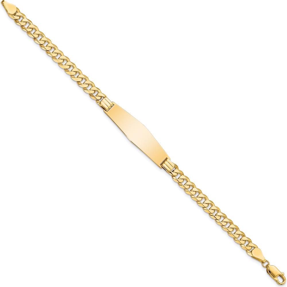 14K Yellow Gold Polished Curb Link ID Bracelet with Soft Diamond-Shaped Plate - 7" Length by Oro Pregiato