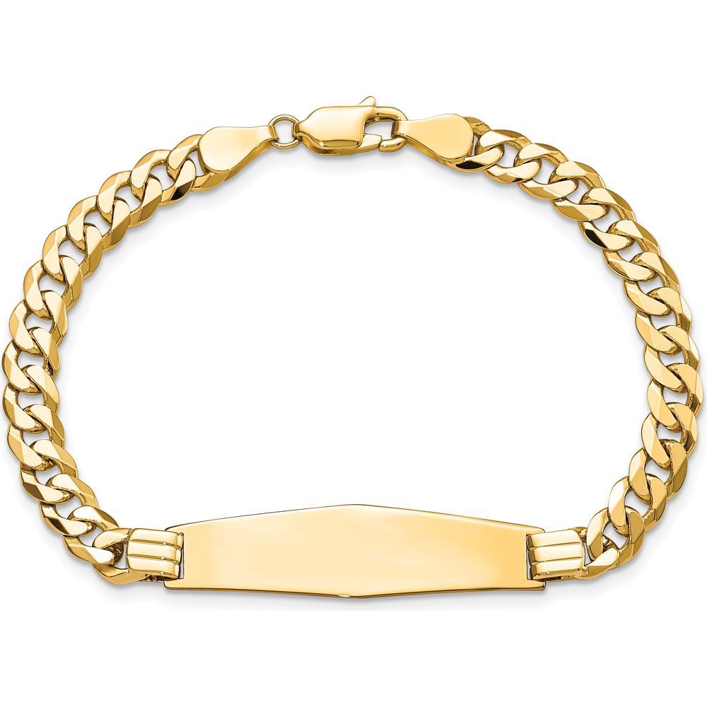14K Yellow Gold Polished Curb Link ID Bracelet with Soft Diamond-Shaped Plate - 7" Length by Oro Pregiato