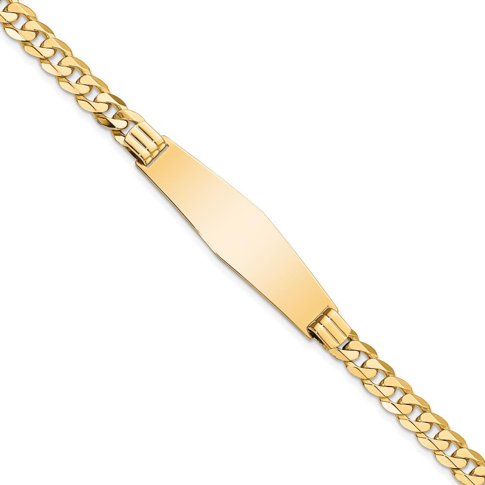14K Yellow Gold Polished Curb Link ID Bracelet with Soft Diamond Shaped Solid Plate - 7 Inch by Oro Pregiato
