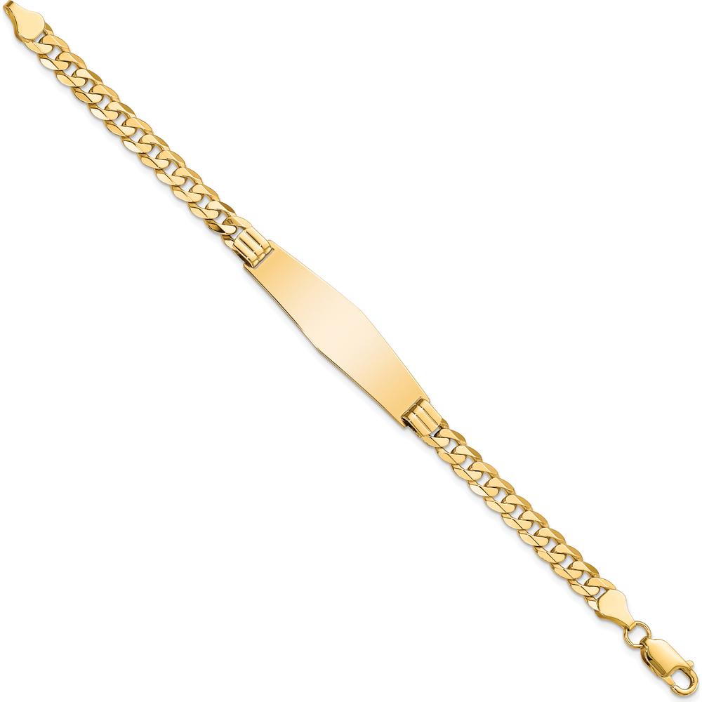 14K Yellow Gold Polished Curb Link ID Bracelet with Soft Diamond Shaped Solid Plate - 7 Inch by Oro Pregiato