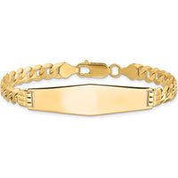 14K Yellow Gold Polished Curb Link ID Bracelet with Soft Diamond Shaped Solid Plate - 7 Inch by Oro Pregiato