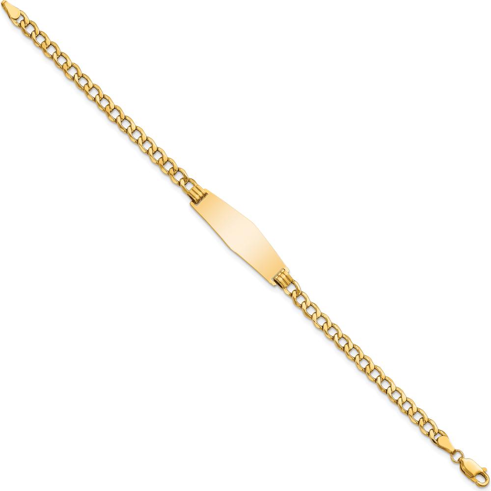 14K Yellow Gold Polished Curb Link ID Bracelet with Solid Plate - 28x9.5mm Charm by Oro Pregiato