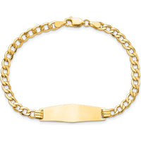 14K Yellow Gold Polished Curb Link ID Bracelet with Solid Plate - 28x9.5mm Charm by Oro Pregiato