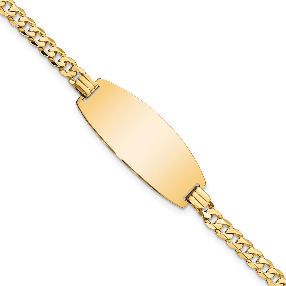 14K Yellow Gold Polished Curb Link ID Bracelet with Solid Plate - 7 Inch Length by Oro Pregiato