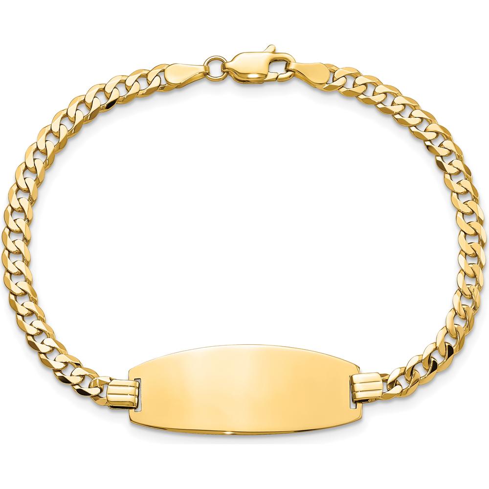 14K Yellow Gold Polished Curb Link ID Bracelet with Solid Plate - 7 Inch Length by Oro Pregiato