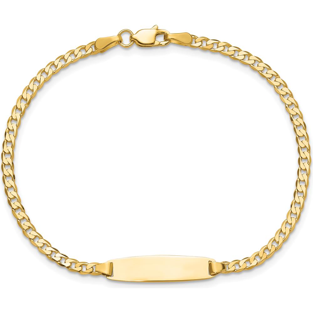 14K Yellow Gold Polished Curb Link ID Bracelet with Solid Plate - 7" Length by Oro Pregiato